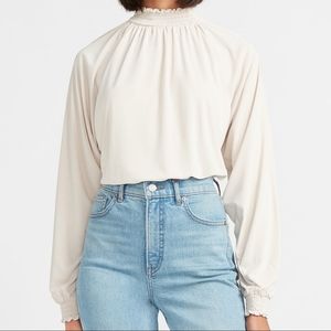 NWT Express Smocked Mock Neck Balloon Sleeve Thong Bodysuit Sz XS